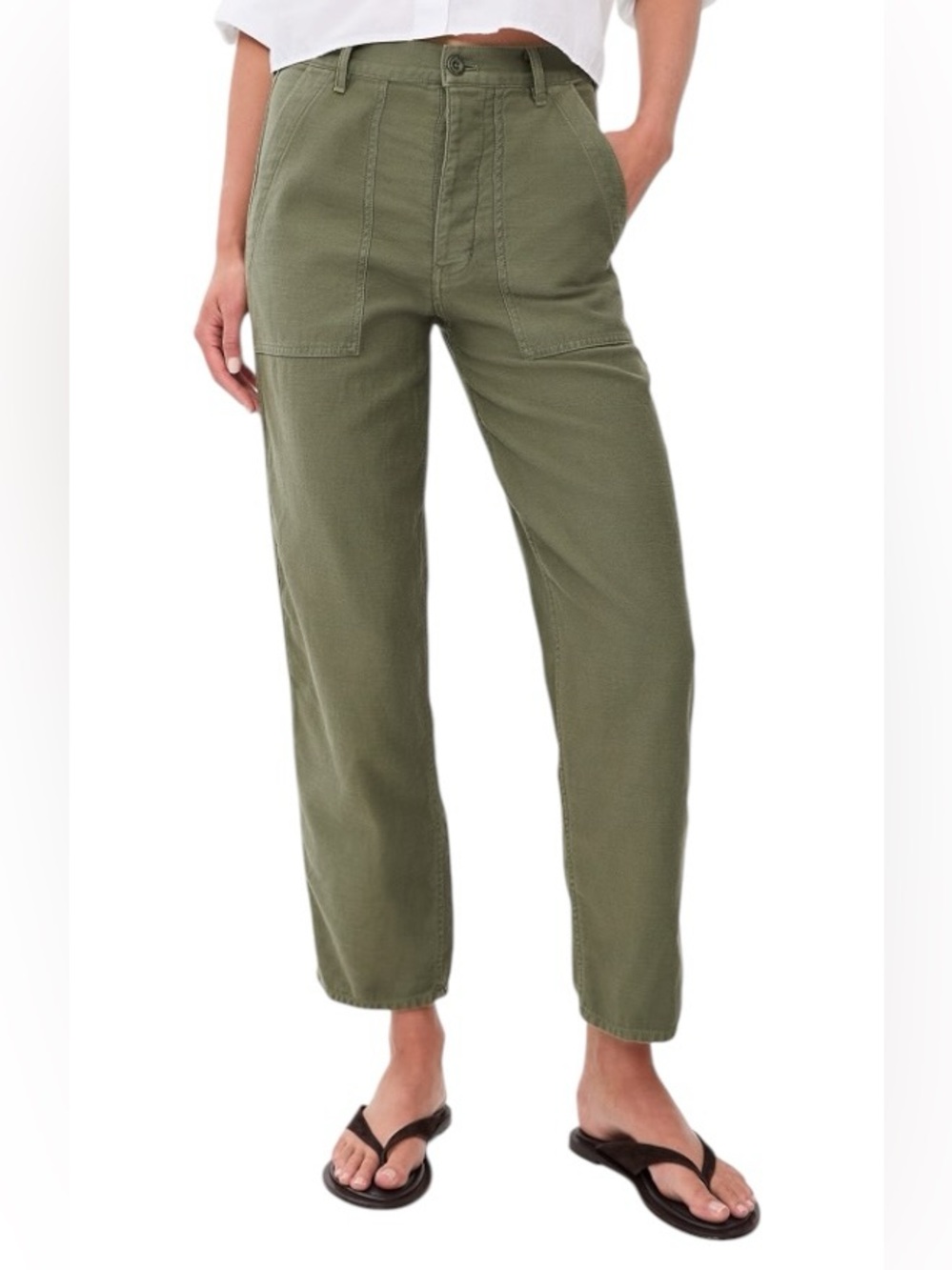 THE GREAT. The Admiral Crop Cotton Blend Pants in Army Green